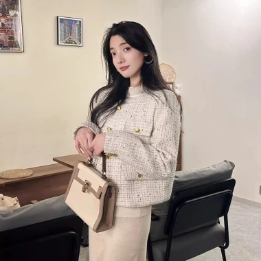 Áo khoác caro xanh dương dạ tweed nữ mỏng nhẹ, cardigan ôm body phong cách Y2K - 180.400₫