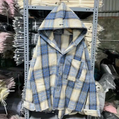 Áo khoác chống nắng nam nữ Flannel Form rộng cotton caro dày dặn - 75.500đ DOKYJI