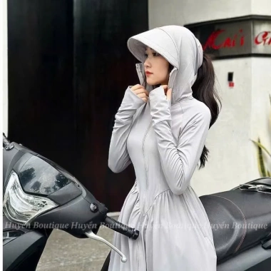 Áo khoác chống nắng toàn thân nữ 2 lớp dáng váy, vải thun mịn mát, bảo vệ UV - Huyền Boutiques 8