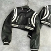 Áo khoác croptop da bomber viền vai trắng Teddy hottrend siêu thịnh hành, giá 115k 2