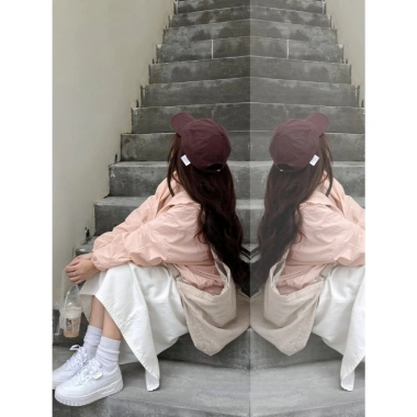 Áo khoác croptop nữ 2 lớp gió nhăn chống nắng che mưa dây rút mũ trùm thể thao – 109k 4