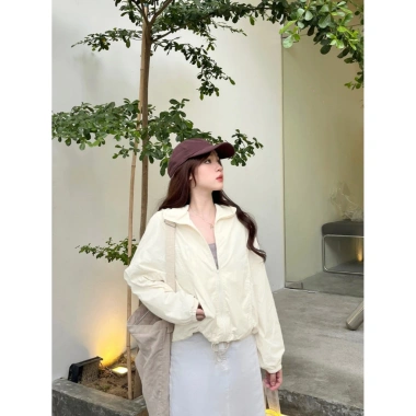 Áo khoác croptop nữ 2 lớp gió nhăn chống nắng che mưa dây rút mũ trùm thể thao – 109k 5