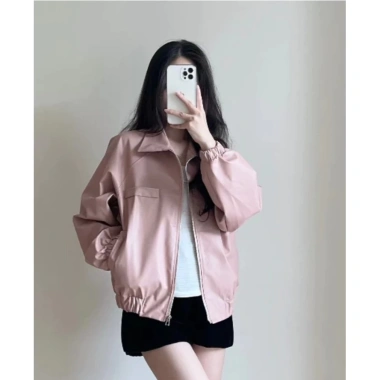 Áo khoác da 1 lớp boxy form rộng croptop bomber trendy thời trang năng động, giá 205k 2