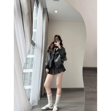 Áo khoác da 2 lớp form rộng cúc đôi bo chun viền gấu siêu xinh - chỉ 49.000đ 3