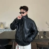 Áo Khoác Da Chần Bông Unisex Cổ Bẻ Khóa Kéo Retro Đường Phố - Phong Cách Cá Tính 3