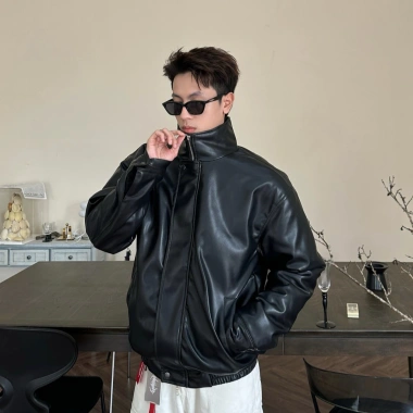 Áo Khoác Da Chần Bông Unisex Cổ Bẻ Khóa Kéo Retro Đường Phố - Phong Cách Cá Tính 3