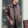 Áo Khoác Da Chần Bông Unisex Cổ Bẻ Khóa Kéo Retro Đường Phố - Phong Cách Cá Tính 7