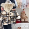 Áo khoác dạ kẻ QCCC bé trai lót lông mịn mũ gấu Noel Tết 2.026 size 9-25kg 348k