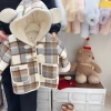 Áo khoác dạ kẻ QCCC bé trai lót lông mịn mũ gấu Noel Tết 2.026 size 9-25kg 348k 2
