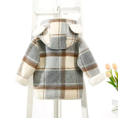 Áo khoác dạ kẻ QCCC bé trai lót lông mịn mũ gấu Noel Tết 2.026 size 9-25kg 348k 3