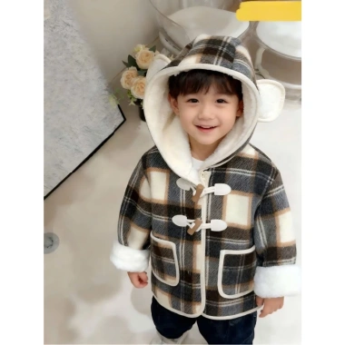 Áo khoác dạ kẻ QCCC bé trai lót lông mịn mũ gấu Noel Tết 2.026 size 9-25kg 348k 7