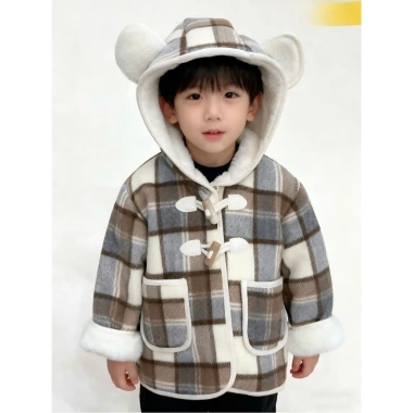 Áo khoác dạ kẻ QCCC bé trai lót lông mịn mũ gấu Noel Tết 2.026 size 9-25kg 348k 8