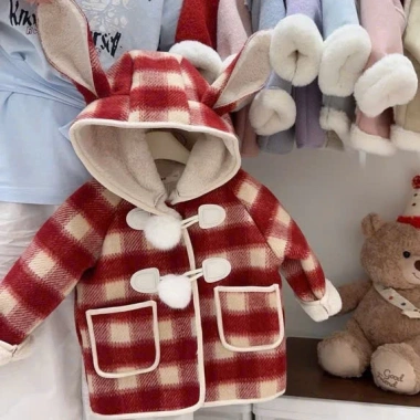 Áo khoác dạ kẻ QCCC bé trai lót lông mịn mũ gấu Noel Tết 2.026 size 9-25kg 348k 10