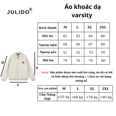 Áo khoác dạ lót gió Varsity nam nữ JULIDO - chất dày ép cao cấp, thoáng mát, chỉ 239.000₫ 5