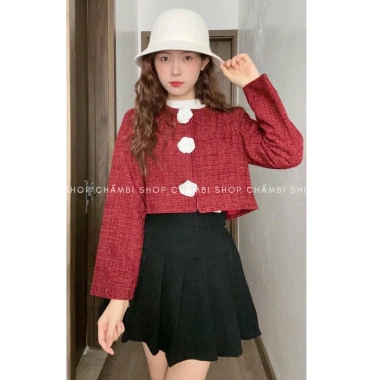 Áo khoác dạ nữ A.690 croptop tay dài cổ tròn kim tuyến, 3 hoa, khuy cài - 165.000₫ 3