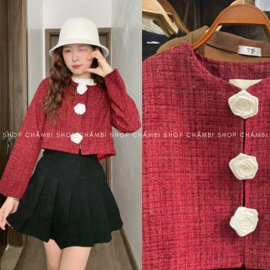 Áo khoác dạ nữ A.690 croptop tay dài cổ tròn kim tuyến, 3 hoa, khuy cài - 165.000₫ 6
