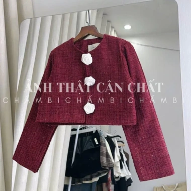 Áo khoác dạ nữ A.690 croptop tay dài cổ tròn kim tuyến, 3 hoa, khuy cài - 165.000₫ 9