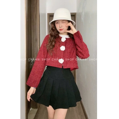 Áo khoác dạ nữ A.690 croptop tay dài cổ tròn kim tuyến, 3 hoa, khuy cài - 165.000₫ 10