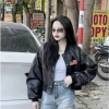 Áo khoác da nữ bomber thêu cờ Mỹ croptop basic sang chảnh, dễ phối đồ xu hướng 2.025 2