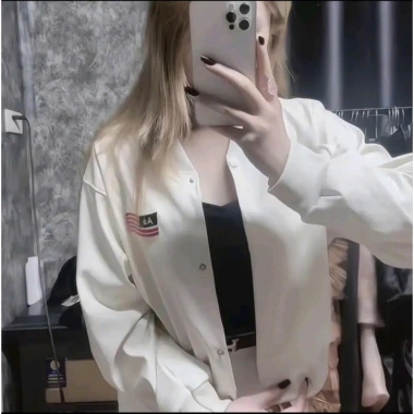 Áo khoác da nữ bomber thêu cờ Mỹ - Croptop basic thanh lịch, dễ phối, xu hướng 2.025, giảm giá 129k