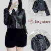Áo khoác da nữ croptop Cesy 2 lớp, dài tay, khóa kéo, đệm vai - 188.366 VND