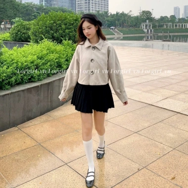 Áo khoác dạ nữ Forgirl 2 lớp cổ bẻ tay bồng dáng croptop basic siêu xinh T023 198k 4