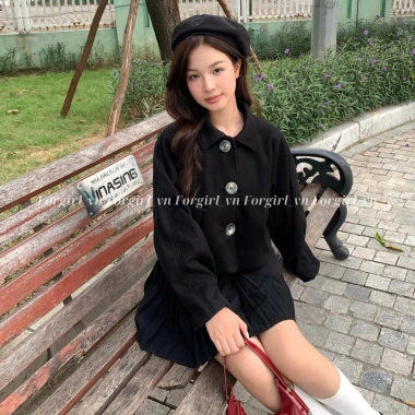 Áo khoác dạ nữ Forgirl 2 lớp cổ bẻ tay bồng dáng croptop basic siêu xinh T023 198k 5