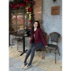 Áo khoác dạ Tweed bông xù cúc bọc vải túi ngang SURAN TWEED đỏ burgundy tết Noel 6