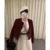 Áo khoác dạ Tweed bông xù cúc bọc vải túi ngang SURAN TWEED đỏ burgundy tết Noel 7