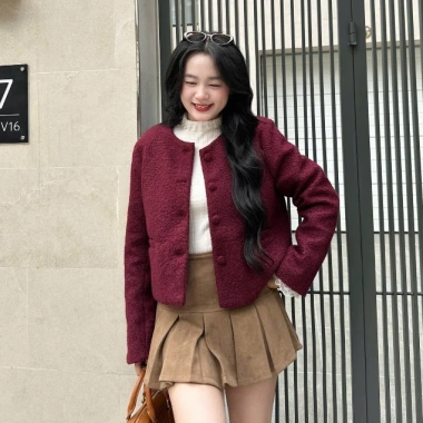 Áo khoác dạ Tweed bông xù cúc bọc vải túi ngang SURAN TWEED đỏ burgundy tết Noel 9 Áo khoác dạ Tweed bông xù cúc bọc vải túi ngang SURAN TWEED đỏ burgundy tết Noel 9