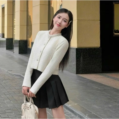 Áo khoác dạ Tweed cổ tròn đính ngọc, khuy tròn dài tay Hàn Quốc - 299.000đ YUMEE 3 Áo khoác dạ Tweed cổ tròn đính ngọc, khuy tròn dài tay Hàn Quốc - 299.000đ YUMEE 3