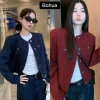 Áo khoác dạ tweed nữ 2 lớp cúc đồng cao cấp mùa thu đông, thiết kế Hàn Quốc siêu ấm, len kẻ caro sang, chỉ 196k