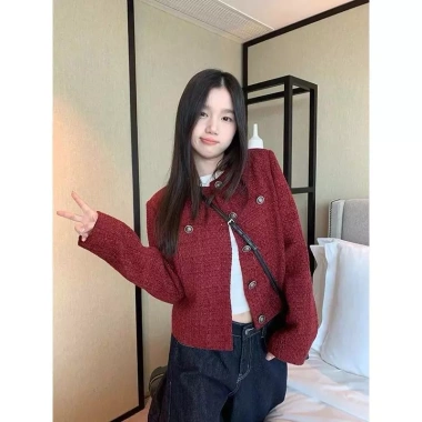 Áo khoác dạ tweed nữ 2 lớp cúc đồng cao cấp mùa thu đông, thiết kế Hàn Quốc siêu ấm, len kẻ caro sang, chỉ 196k