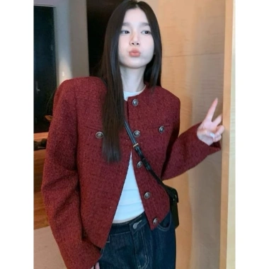Áo khoác dạ tweed nữ 2 lớp cúc đồng cao cấp mùa thu đông, thiết kế Hàn Quốc siêu ấm, len kẻ caro sang, chỉ 196k