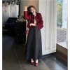 Áo khoác dạ tweed nữ đỏ lông xù, dáng ngắn tiểu thư, túi nắp, mùa đông - 239k 3