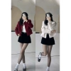 Áo khoác dạ tweed nữ đỏ lông xù, dáng ngắn tiểu thư, túi nắp, mùa đông - 239k 9