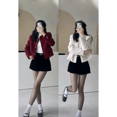 Áo khoác dạ tweed nữ đỏ lông xù, dáng ngắn tiểu thư, túi nắp, mùa đông - 239k 9 Áo khoác dạ tweed nữ đỏ lông xù, dáng ngắn tiểu thư, túi nắp, mùa đông - 239k 9