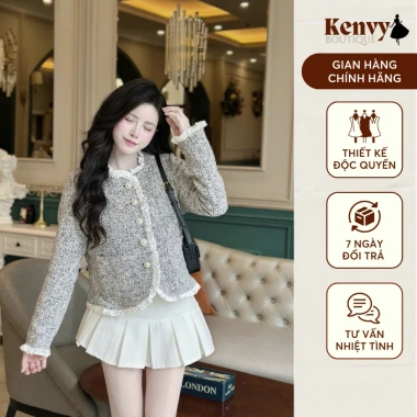 Áo khoác dạ Tweed nữ N307 KENVY STORE - Thêu viền bèo, khuy đồng sang chảnh, form vừa, giá chỉ 269.000₫