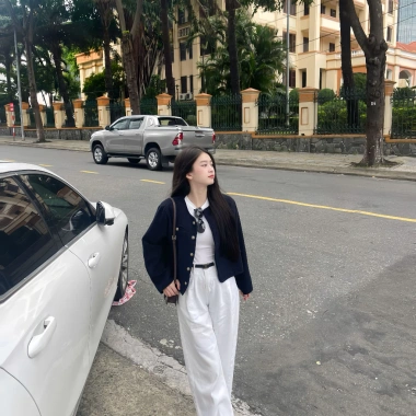 Áo khoác dạ tweed nữ navy ngắn croptop mùa thu đông Tết 2.024 Noiree MA344 249k