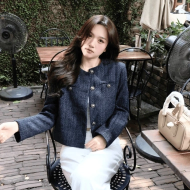 Áo khoác dạ tweed nữ navy ngắn croptop mùa thu đông Tết 2.024 Noiree MA344 249k