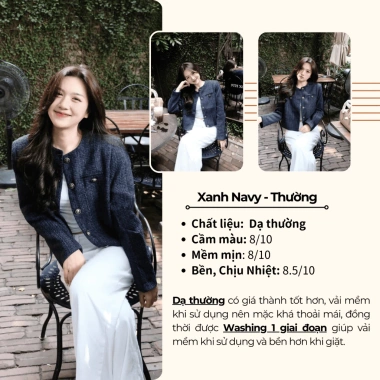 Áo khoác dạ tweed nữ navy ngắn croptop mùa thu đông Tết 2.024 Noiree MA344 249k 8 Áo khoác dạ tweed nữ navy ngắn croptop mùa thu đông Tết 2.024 Noiree MA344 249k 8