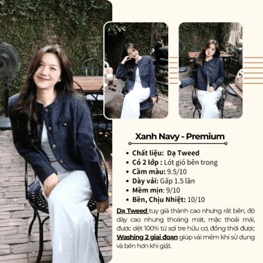 Áo khoác dạ tweed nữ navy ngắn croptop mùa thu đông Tết 2.024 Noiree MA344 249k 9 Áo khoác dạ tweed nữ navy ngắn croptop mùa thu đông Tết 2.024 Noiree MA344 249k 9
