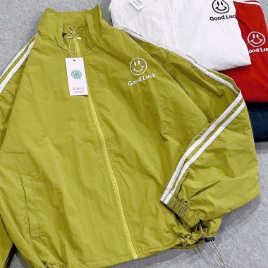Áo khoác dù nhăn nữ Croptop Good Luck mặt cười, cánh dơi lửng 2 lớp, túi trong, chống nắng chạy bộ thể thao 5