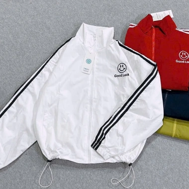Áo khoác dù nhăn nữ Croptop Good Luck mặt cười, cánh dơi lửng 2 lớp, túi trong, chống nắng chạy bộ thể thao 7