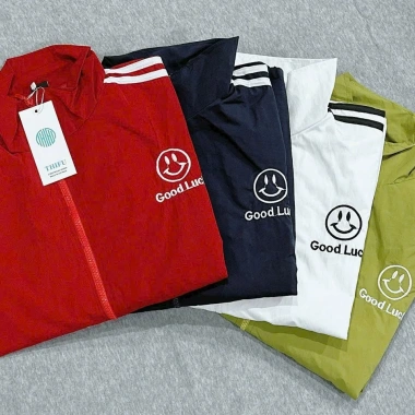 Áo khoác dù nhăn nữ Croptop Good Luck mặt cười, cánh dơi lửng 2 lớp, túi trong, chống nắng chạy bộ thể thao 8