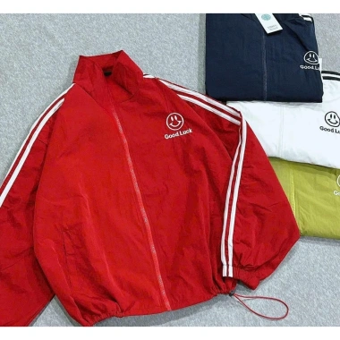 Áo khoác dù nhăn nữ Croptop Good Luck mặt cười, cánh dơi lửng 2 lớp, túi trong, chống nắng chạy bộ thể thao 9