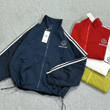Áo khoác dù nhăn nữ Croptop Good Luck mặt cười, cánh dơi lửng 2 lớp, túi trong, chống nắng chạy bộ thể thao 10