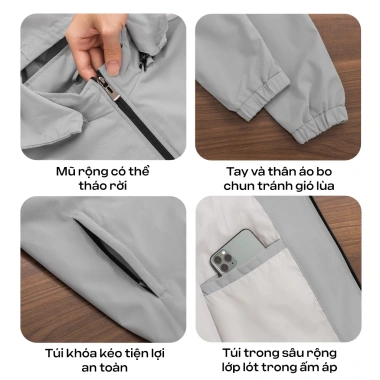 Áo khoác gió nam GUZADO GAG15 cao cấp, chống nước, chống gió, giữ ấm, kháng bụi - Tặng sịp