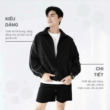 Áo khoác gió nam nữ 2 lớp viền sọc vai, chống nước, chống UV, thời trang cao cấp K05 chỉ 139k