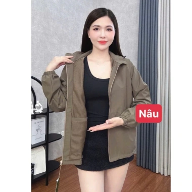 Áo khoác gió nữ 2 lớp mới 2.025, túi kéo khóa, nắp túi ngược, phù hợp 4
